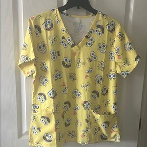 Yellow Spongebob SquarePants Cartoon Character Scrub Top
